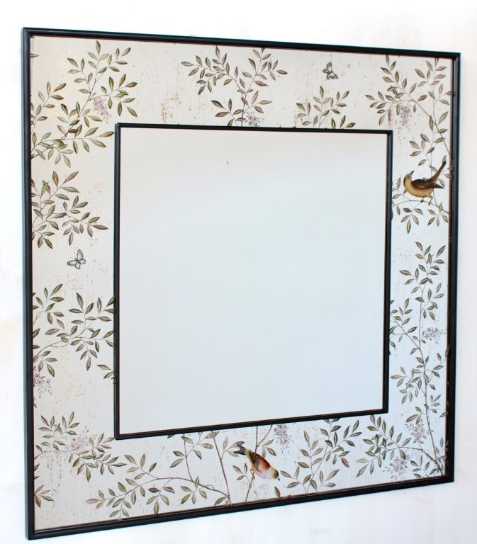 Large Rectangular Black Metal Frame Chinoiserie Mirror